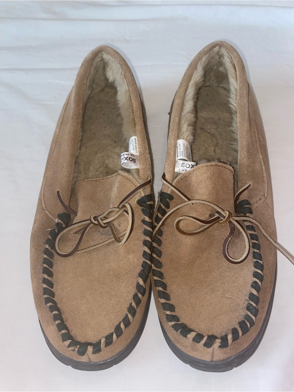 Target Tan Suede Slip-On Moccasin Loafers with Black Stitching